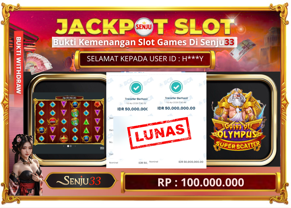 🎰 SENJU33 JACKPOT SLOT Rp. 100.000.000 LUNAS 🎉