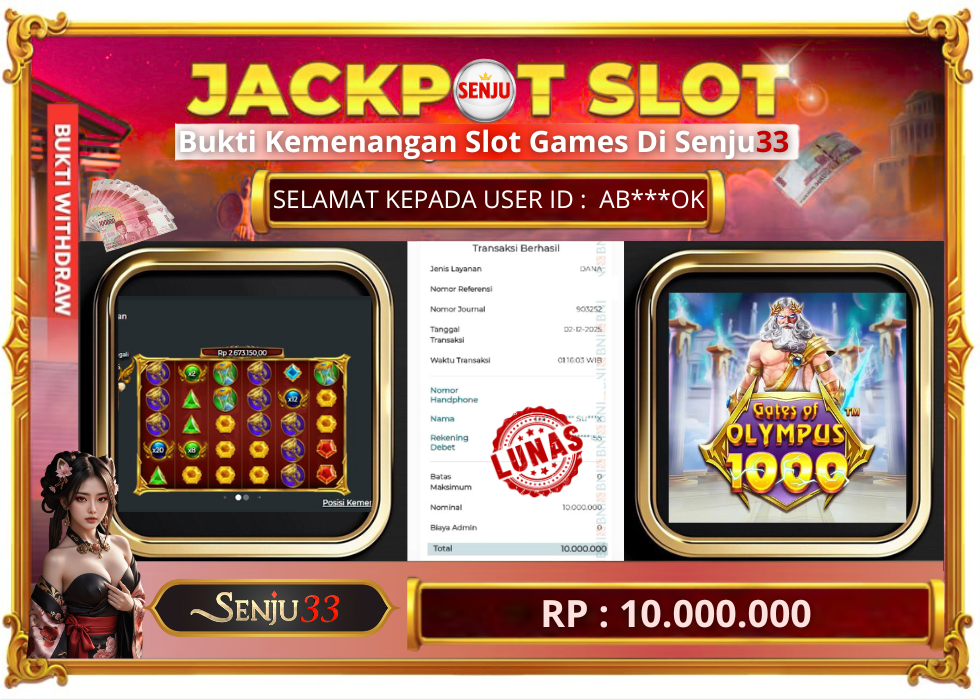 🎰 SENJU33 JACKPOT SLOT Rp. 10.000.000 LUNAS 🎉