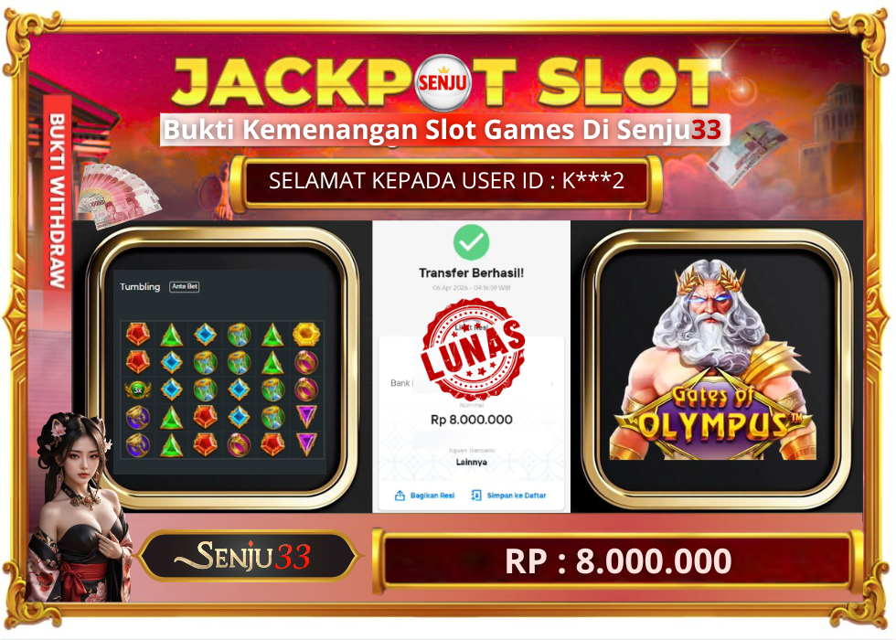 🎰 SENJU33 JACKPOT SLOT Rp. 8.000.000 LUNAS 🎉